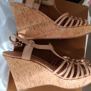 Audrey Brooke Tan Cork Wedges